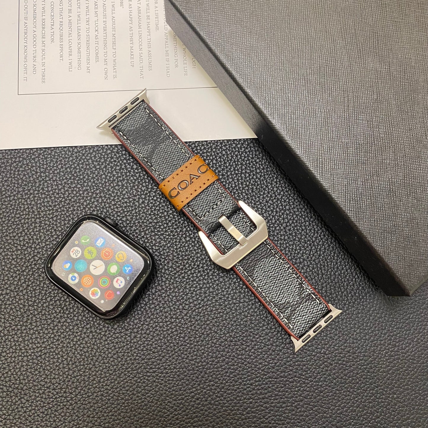 Læder Coach Apple Watch Band Sort-YHK244221710