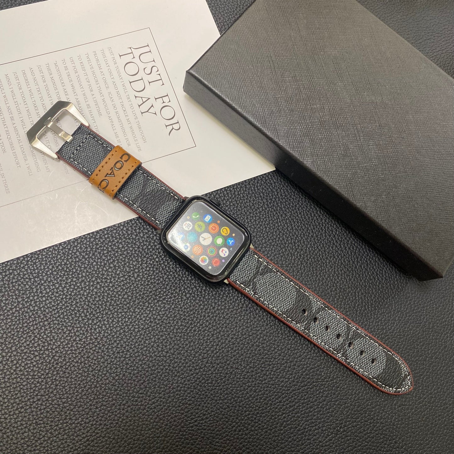 Læder Coach Apple Watch Band Sort-YHK244221710