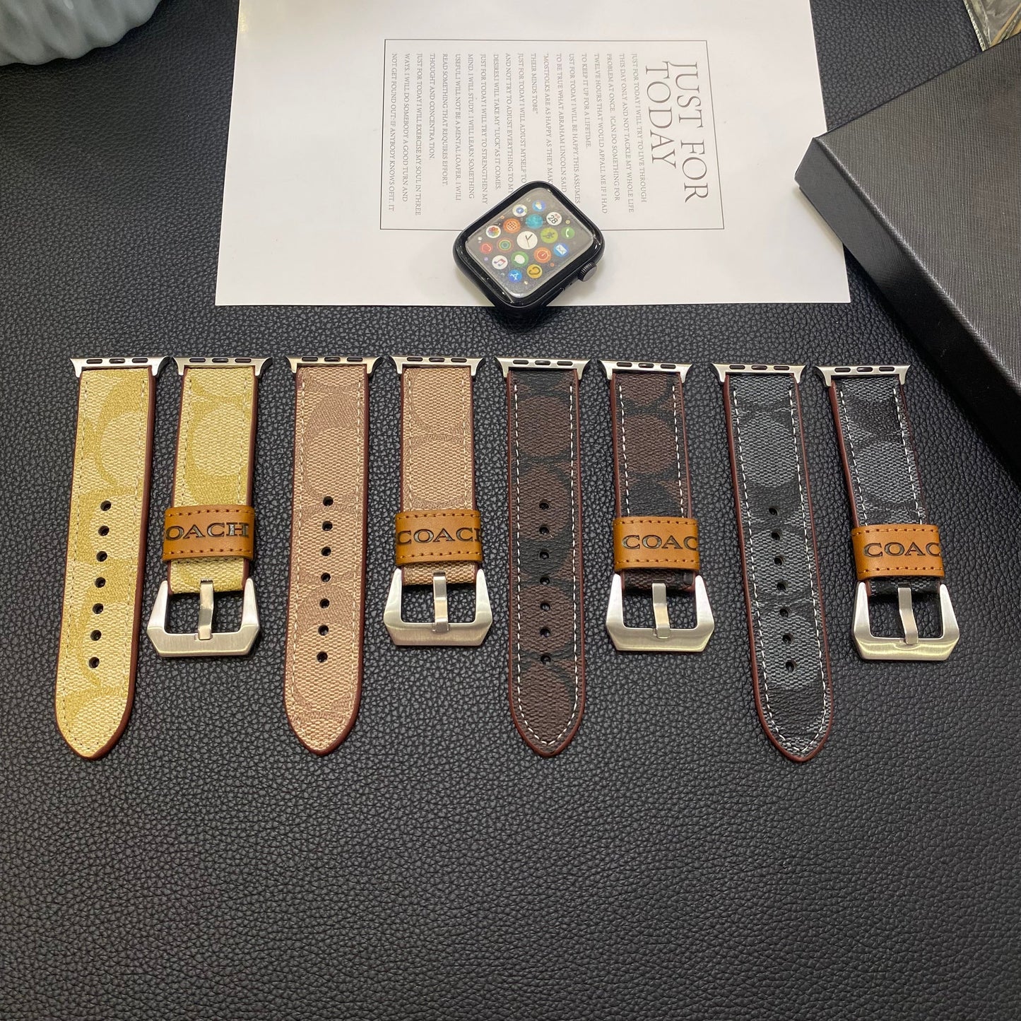 Læder Coach Apple Watch Band Sort-YHK244221710