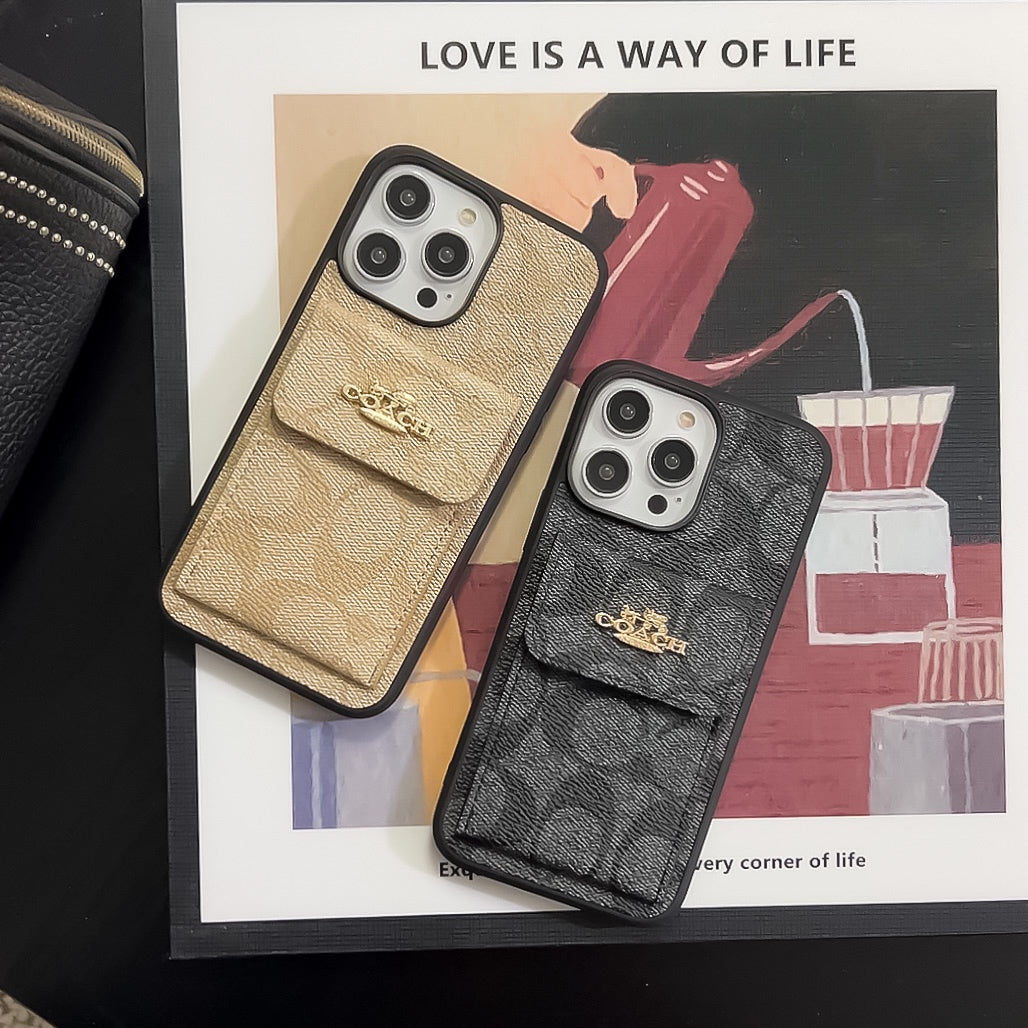 Klasické pouzdro na iPhone s držákem na kartu Peněženka Coffee -SZK240425