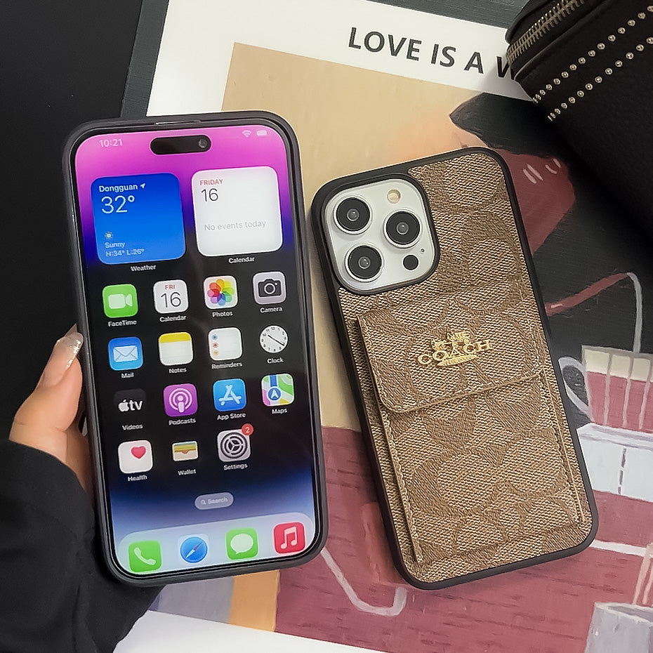 Klasické pouzdro na iPhone s peněženkou na kartu světle hnědá -SZK240425