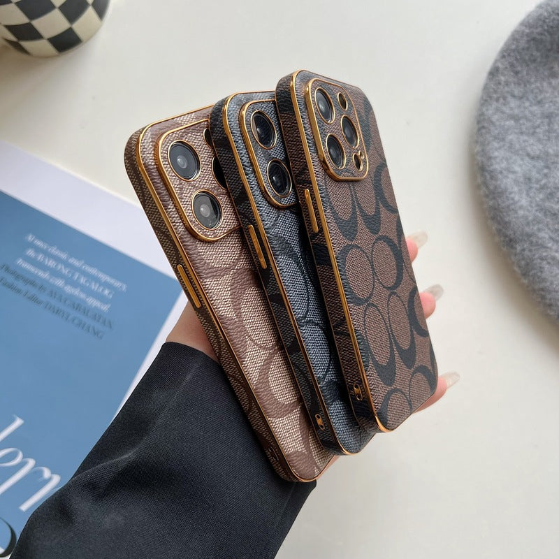 Capa clássica para iPhone em couro com sobrancelha clara -QBK240513