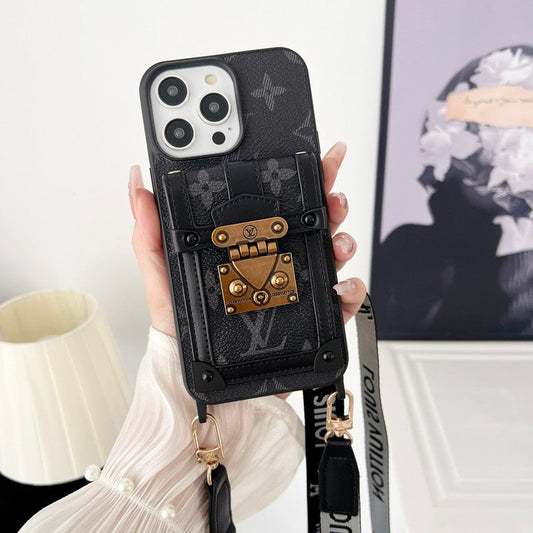 Ylellinen musta & valkoinen Crossbody Chain iPhone -kotelo