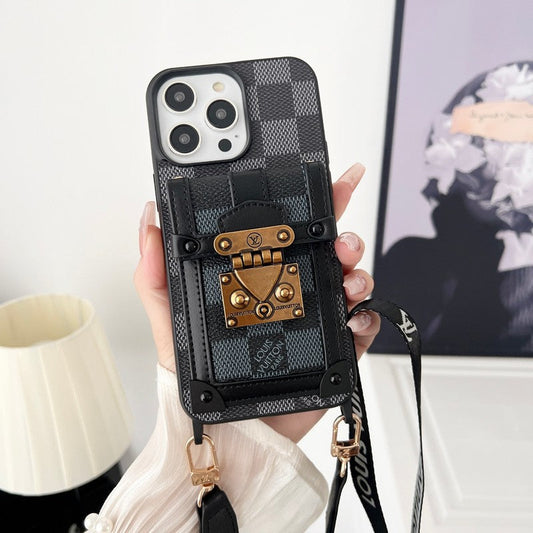 Ylellinen musta & valkoinen Crossbody Chain iPhone -kotelo