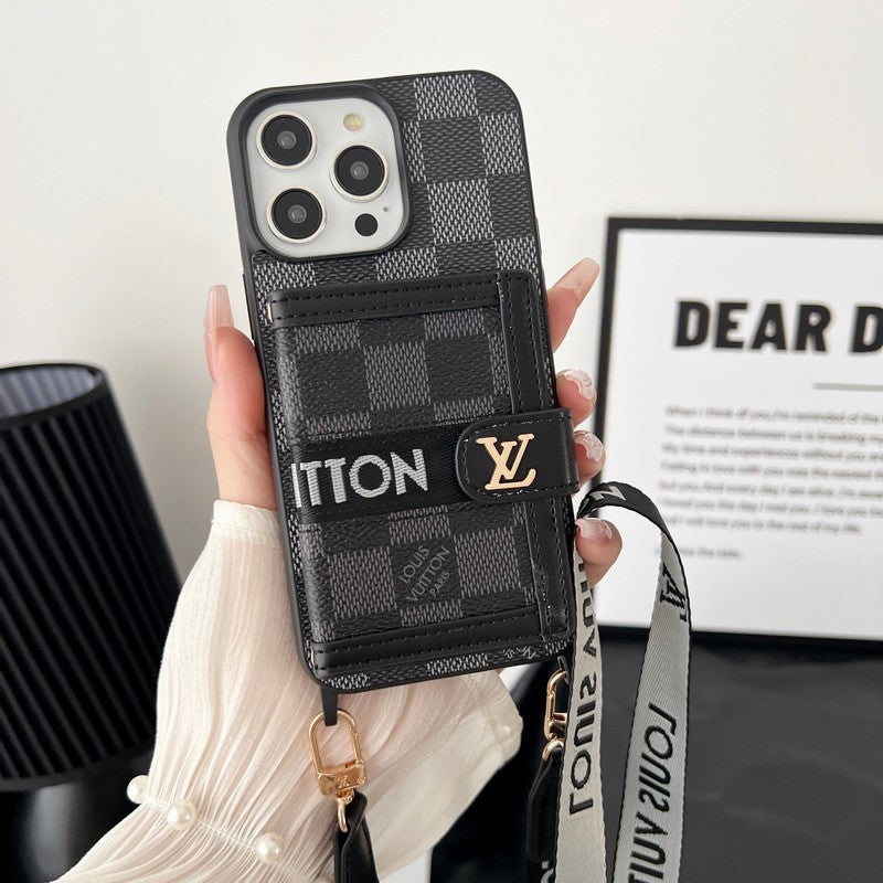 Porta carte di lusso con catena nera & Custodia per iPhone bianca