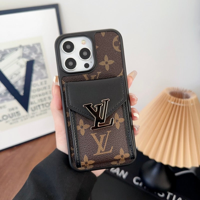 Bolsa de cartão de luxo capa para iPhone com corrente de cinco cores