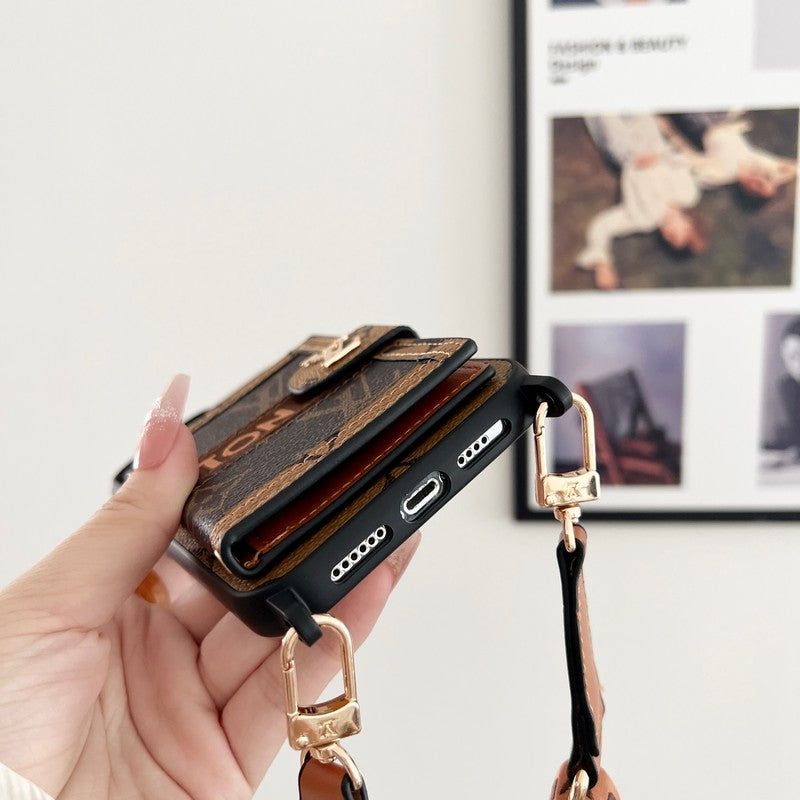 Porta carte di lusso con catena nera & Custodia per iPhone bianca
