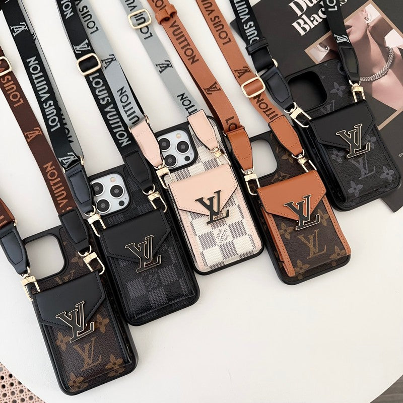 Bolsa de cartão de luxo capa para iPhone com corrente de cinco cores