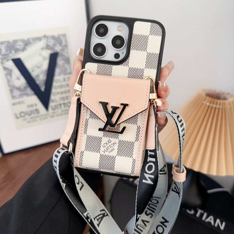 Bolsa de cartão de luxo capa para iPhone com corrente de cinco cores