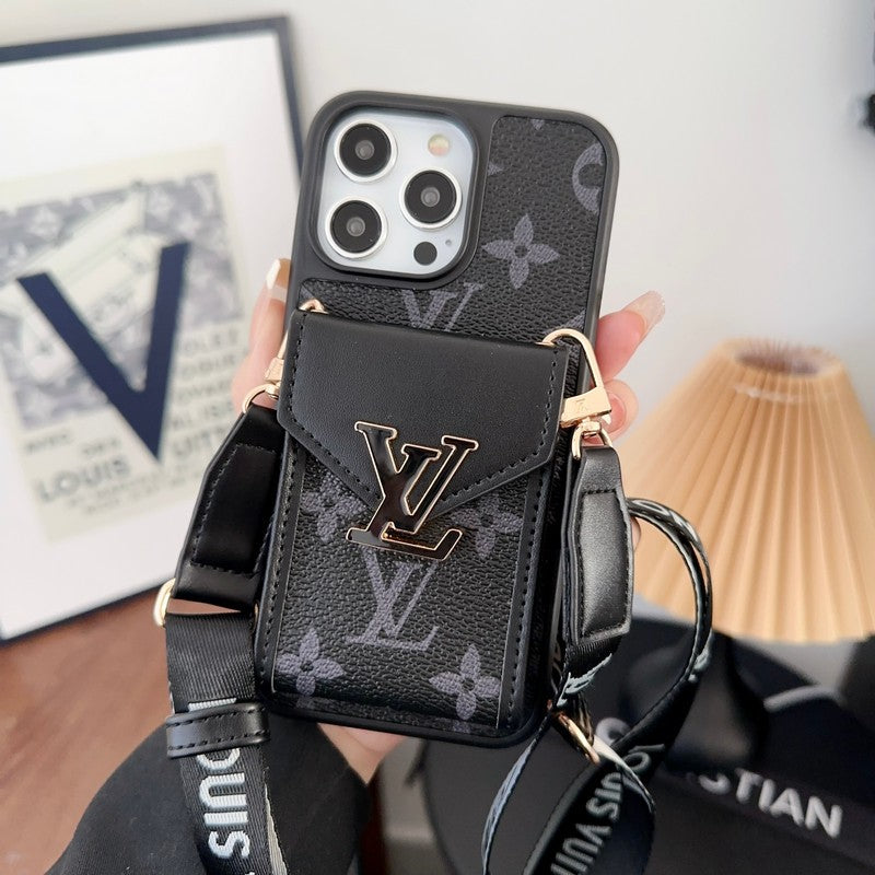 Bolsa de cartão de luxo capa para iPhone com corrente de cinco cores