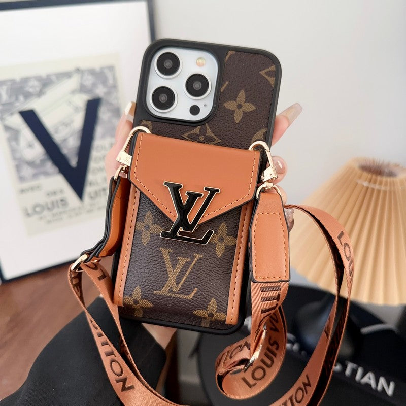 Bolsa de cartão de luxo capa para iPhone com corrente de cinco cores