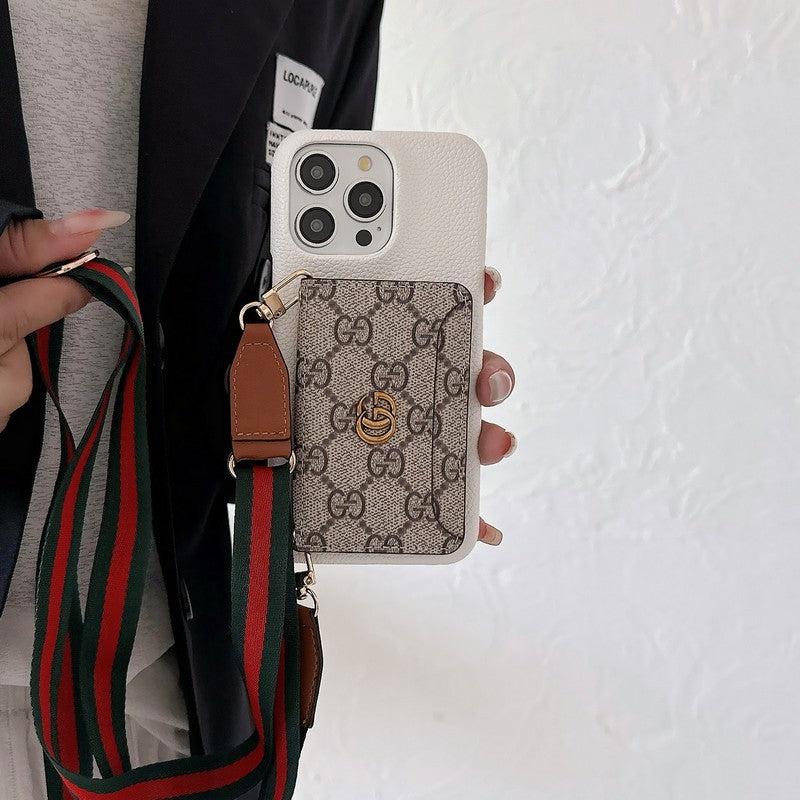 Mála Cárta Préimh Crossbody Cás iPhone Clasaiceach