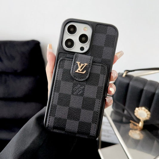 Ylellinen musta & valkoinen korttilaukku iPhone-kotelo