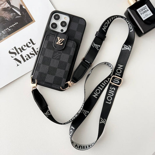 Ylellinen musta & valkoinen Crossbody Card Bag iPhone -kotelo