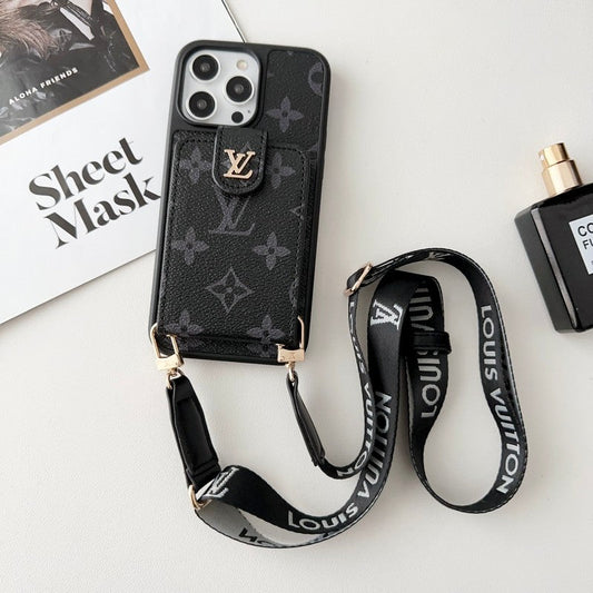 Ylellinen musta & valkoinen Crossbody Card Bag iPhone -kotelo