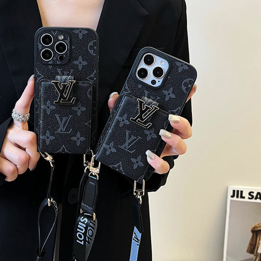 Ylellinen korttilaukkuketju, musta iPhone-kotelo
