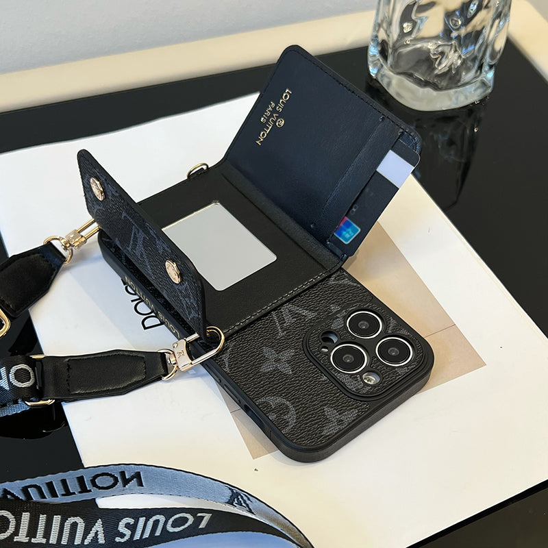 Custodia per iPhone nera con catena per portacarte di lusso