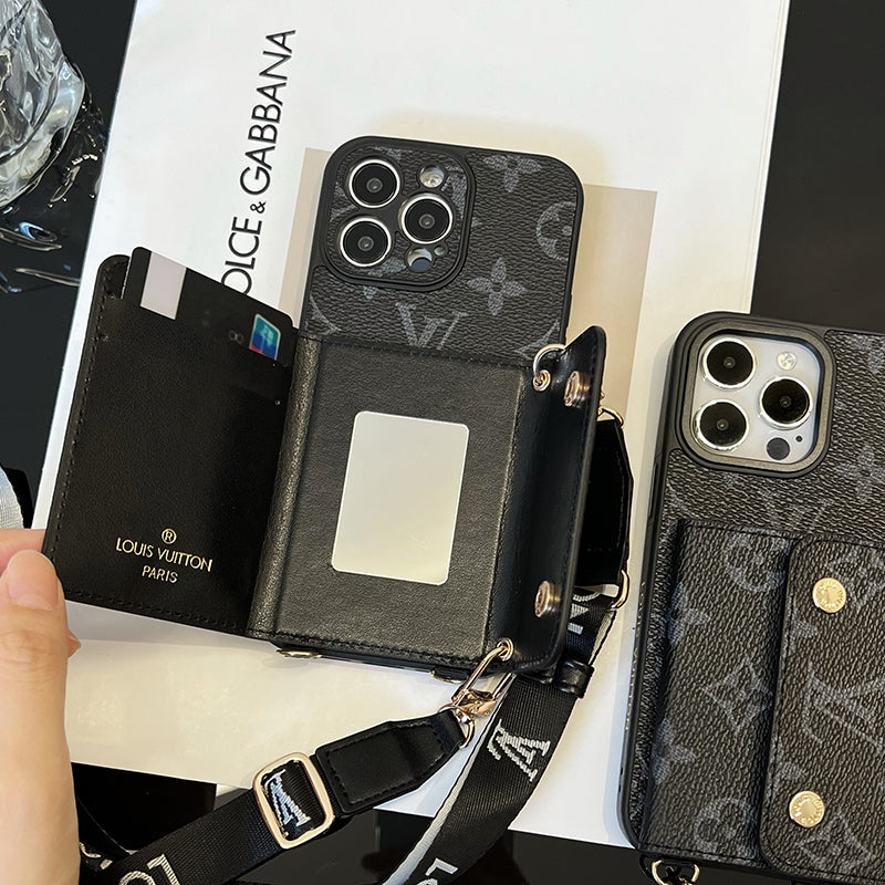 Custodia per iPhone nera con catena per portacarte di lusso