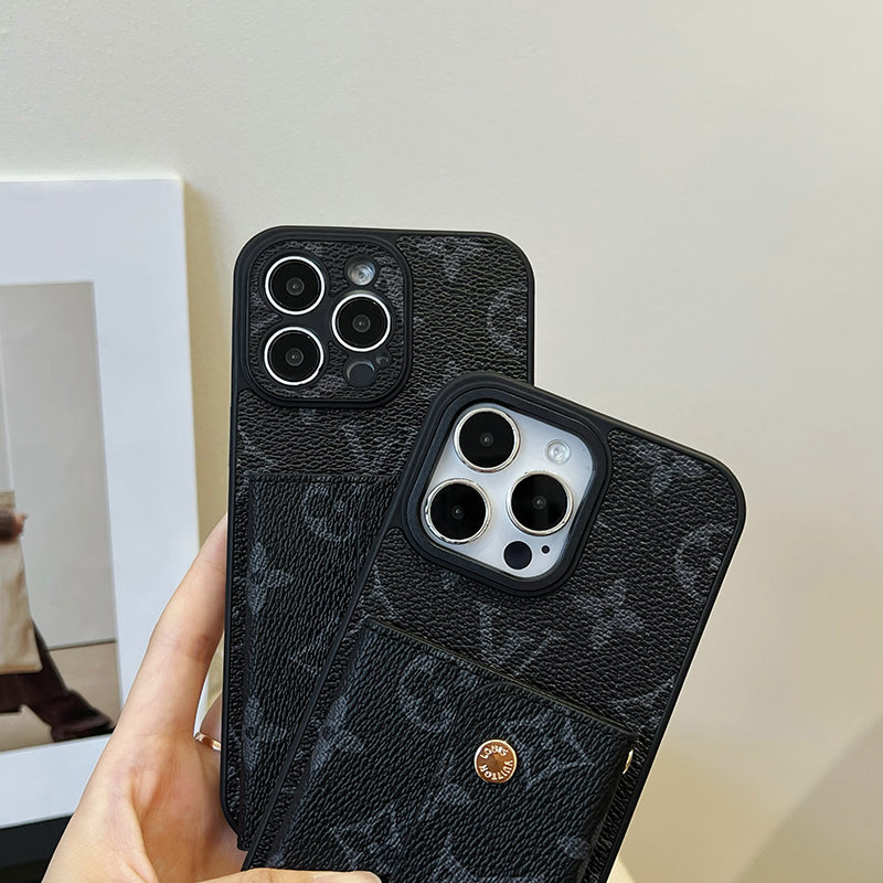 Custodia per iPhone nera con catena per portacarte di lusso