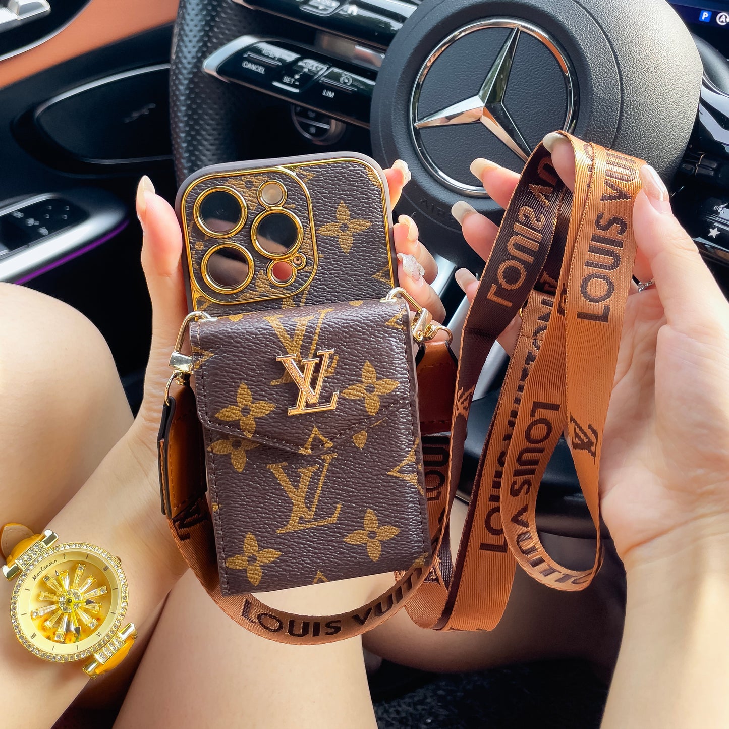Capa clássica de luxo para iPhone com porta-cartões