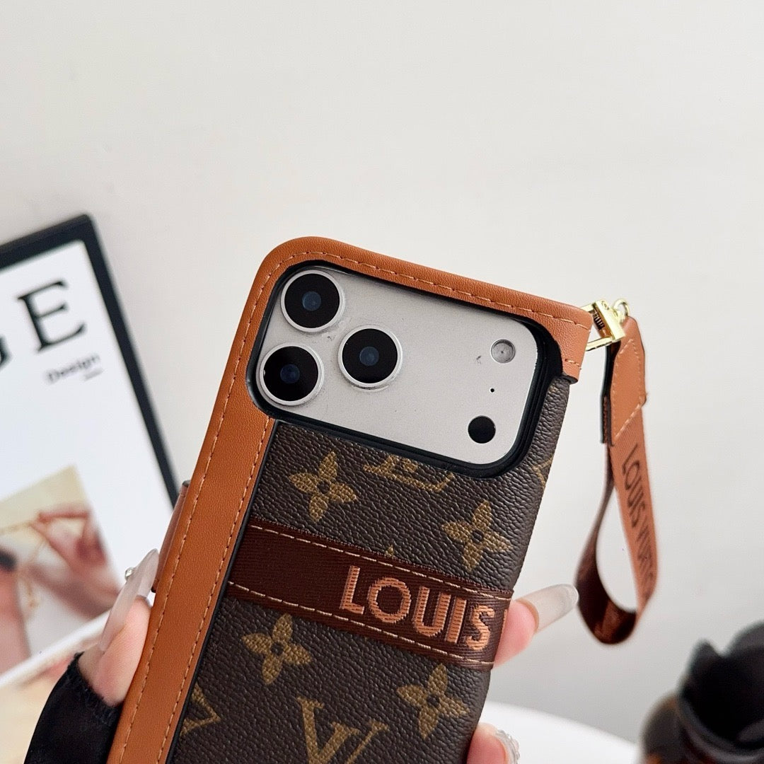 Custodia per iPhone di lusso con motivo a portafoglio con porta carte e cinturino