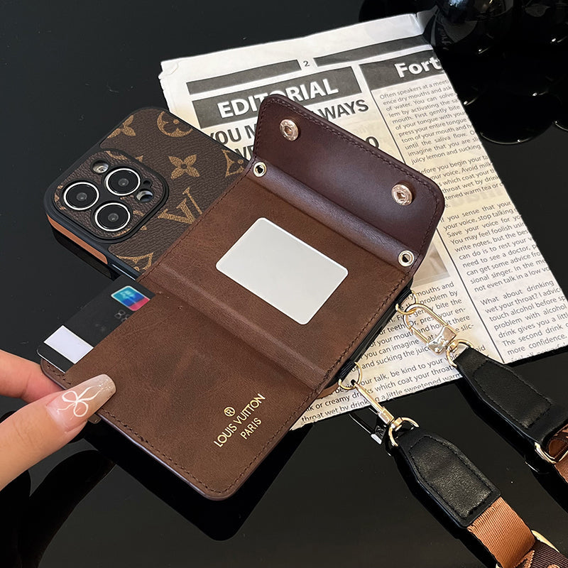 Luxusné puzdro na kartovú tašku Retiazka na iPhone hnedé