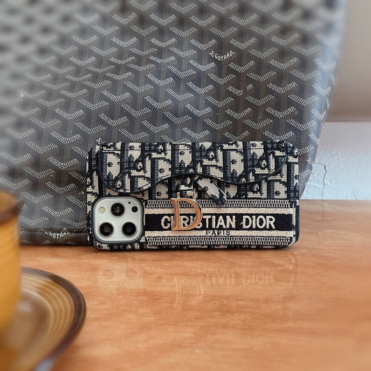 Modna črna & siva torba za kartice iz tkanine, etui za iPhone