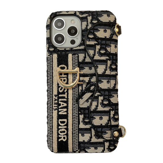 Muoti musta & harmaa kangaskorttilaukku Crossbody iPhone-kuori