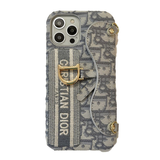 Muoti musta & harmaa kangaskorttilaukku Crossbody iPhone-kuori