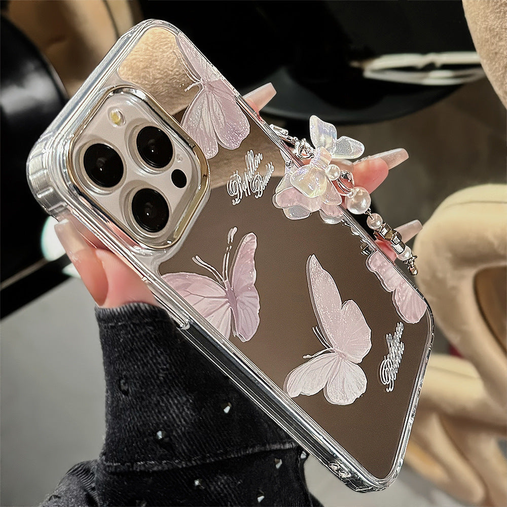 Mirror super fairy butterfly pendant, suitable for apple 15pro mobile phone case max temperament iphone16 anti-drop 13 hard 17