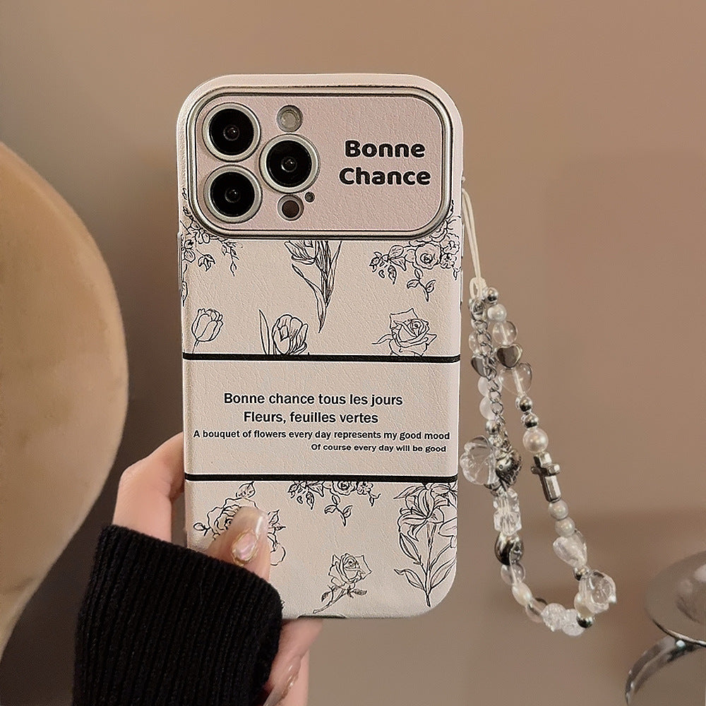 Rose flower for iphone16 apple 15 mobile phone case 13promax leather 17 temperament 12 crystal lanyard