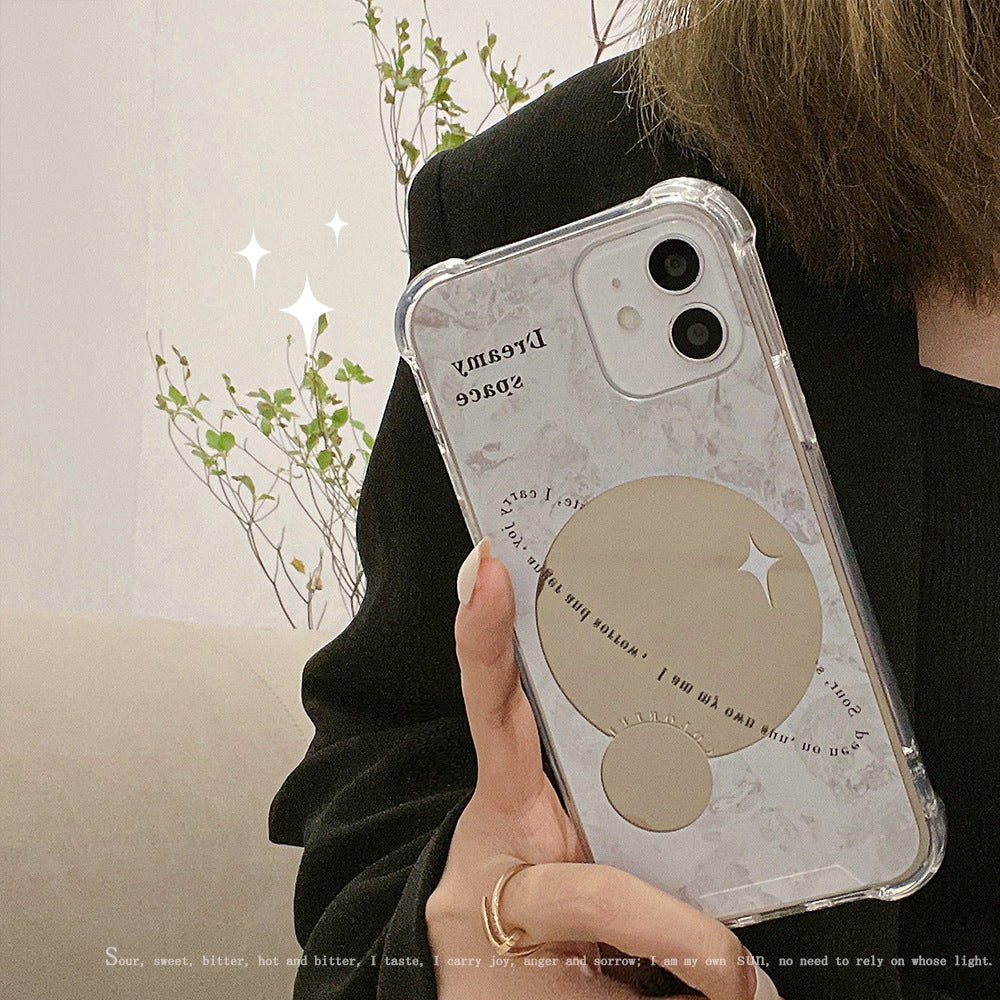 Planet mirror is suitable for iphone16 iPhone case 17Promax silicone 11 anti-drop makeup 15 women's 14