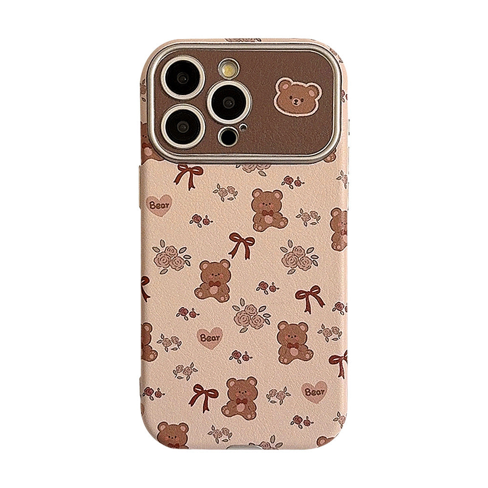 Cute bear flower for iphone16 apple 15 mobile phone case 13promax leather 17 literary and fresh 12