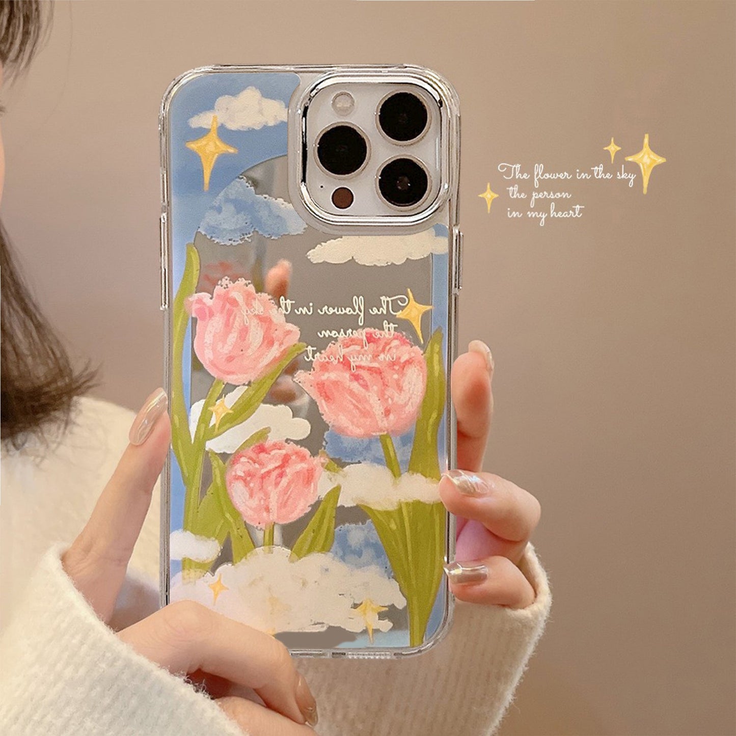 ins Literary Tulip iphone17 Apple 16 Mobile Phone Case 15Promax Silicone 11 Makeup Mirror X Applicable