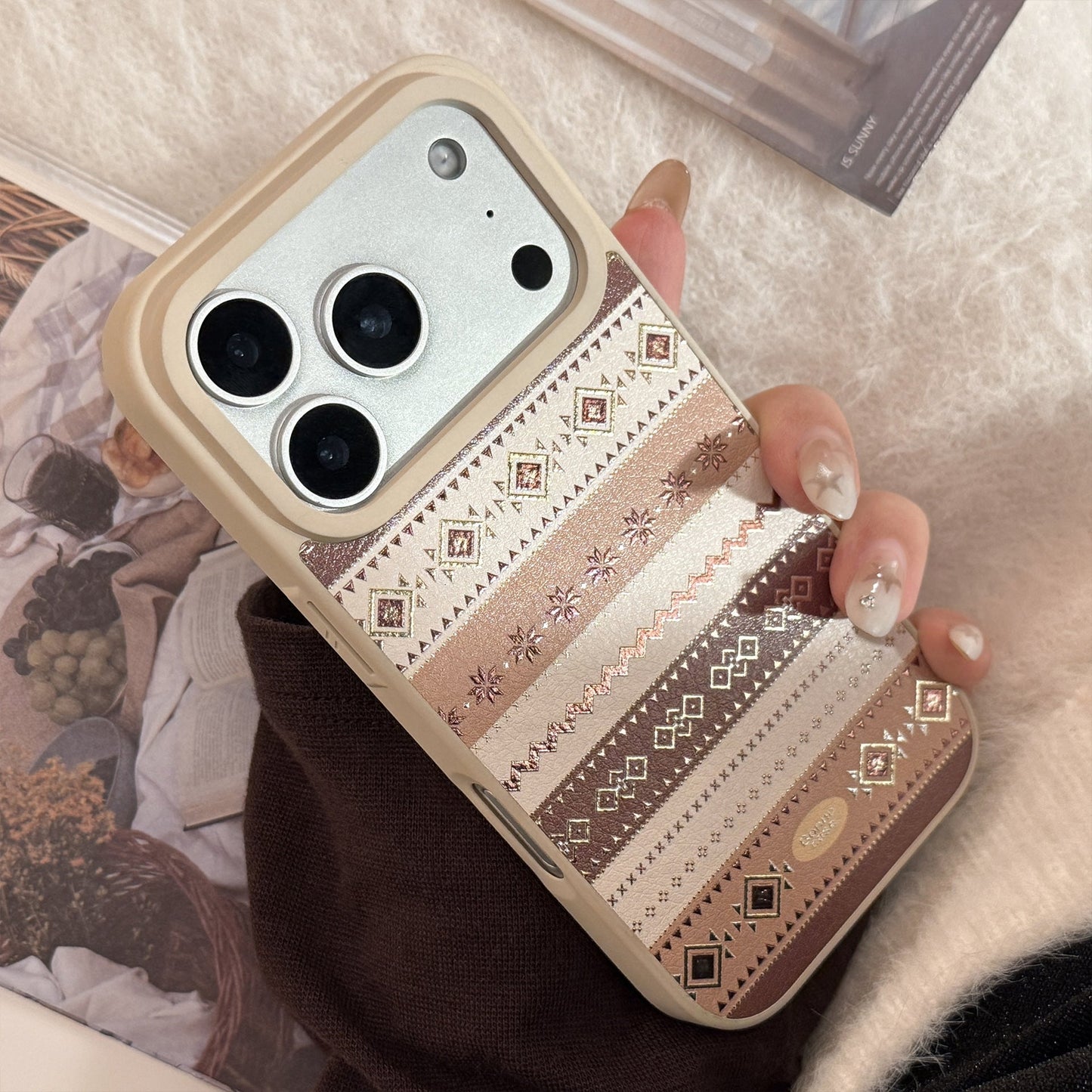 Gilt leather Apple 17promax mobile phone case 16 for iPhone15 personalized brown texture 13 Huawei Samsung