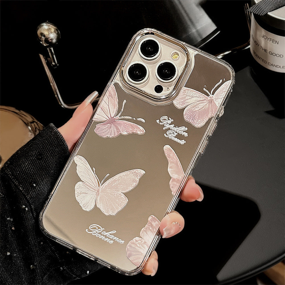 Mirror super fairy butterfly pendant, suitable for apple 15pro mobile phone case max temperament iphone16 anti-drop 13 hard 17