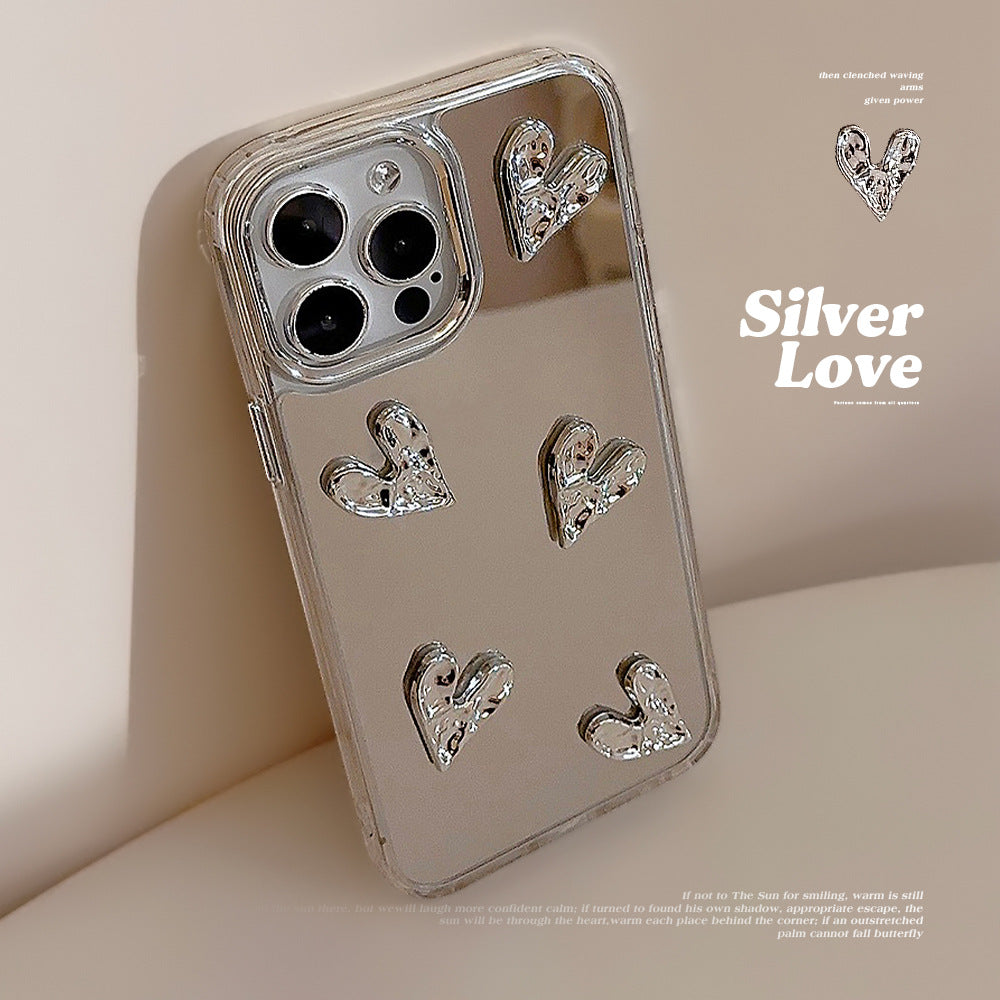 Three-dimensional electroplating love 13 suitable for 17 Apple 15ProMax mobile phone case mirror iPhone16 advanced sense 14 hard