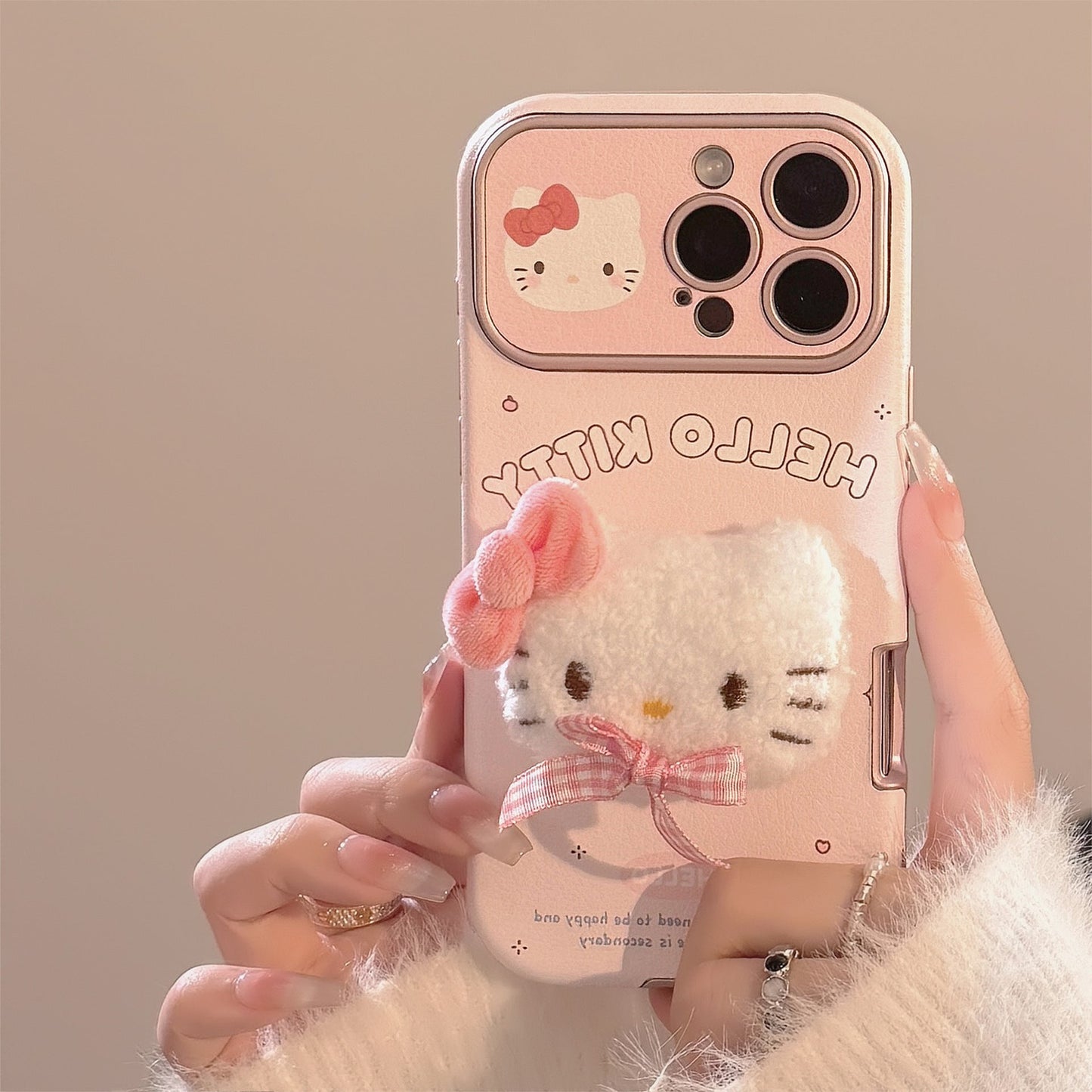 Cute pink bow cat for iphone16promax mobile phone case Apple 15 three-dimensional leather 14 bracelet 17