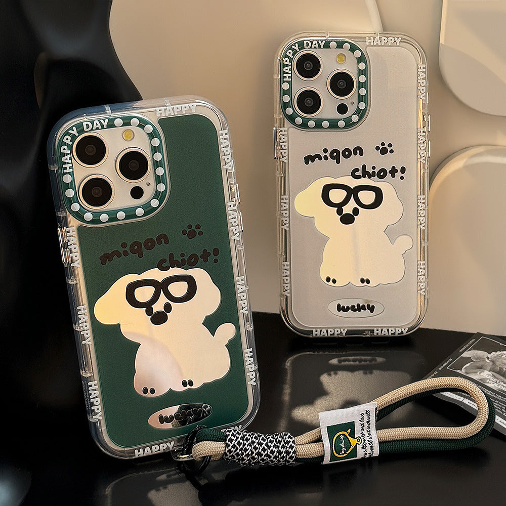 Couple tide Kugou dog mirror for iPhone16 Apple 15 mobile phone case 17ProMax hair 11 hand strap 12