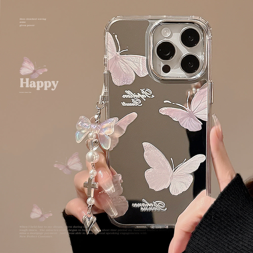 Mirror super fairy butterfly pendant, suitable for apple 15pro mobile phone case max temperament iphone16 anti-drop 13 hard 17