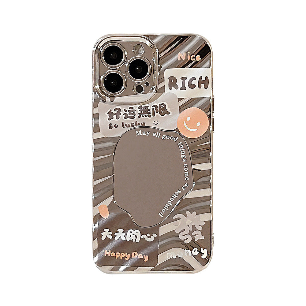 Make a fortune and good luck text applicable iPhone17pro mobile phone case max Apple 14 electroplated mirror 13 generation hair 16 hard