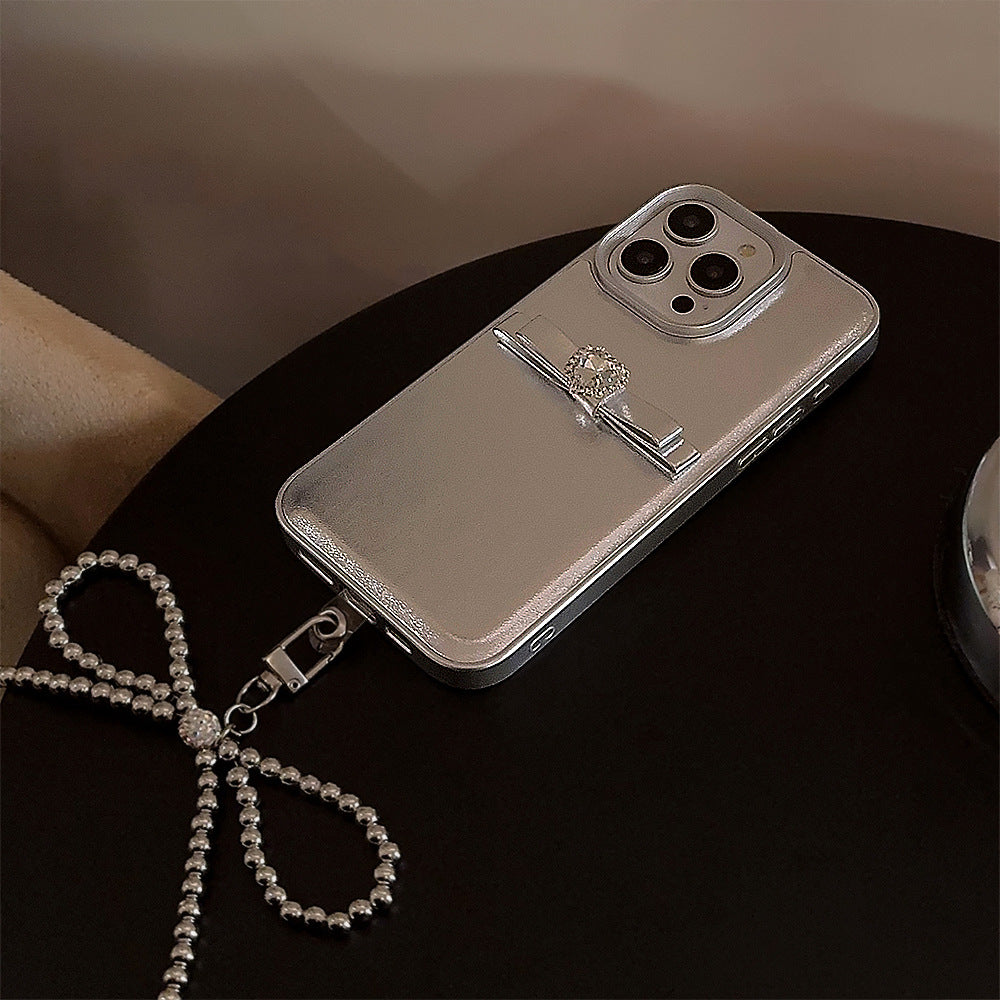 Three-dimensional French bow lanyard suitable for Apple 16 mobile phone case iPhone17promax temperament 11 leather case 13