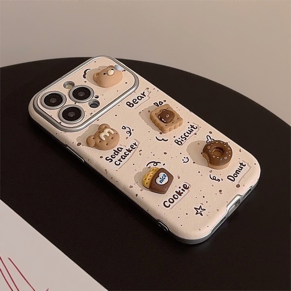 Cute three-dimensional bear applies to 16 Apple 17ProMax mobile phone case iphone15 leather 12 cookies 14
