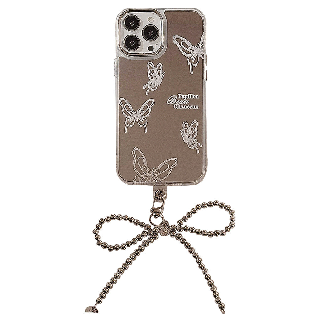 Mirror surface is suitable for Apple 15 Pro mobile phone case max advanced butterfly iphone16 temperament 13 anti-drop 11 chain 17