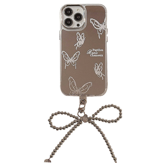 Mirror surface is suitable for Apple 15 Pro mobile phone case max advanced butterfly iphone16 temperament 13 anti-drop 11 chain 17