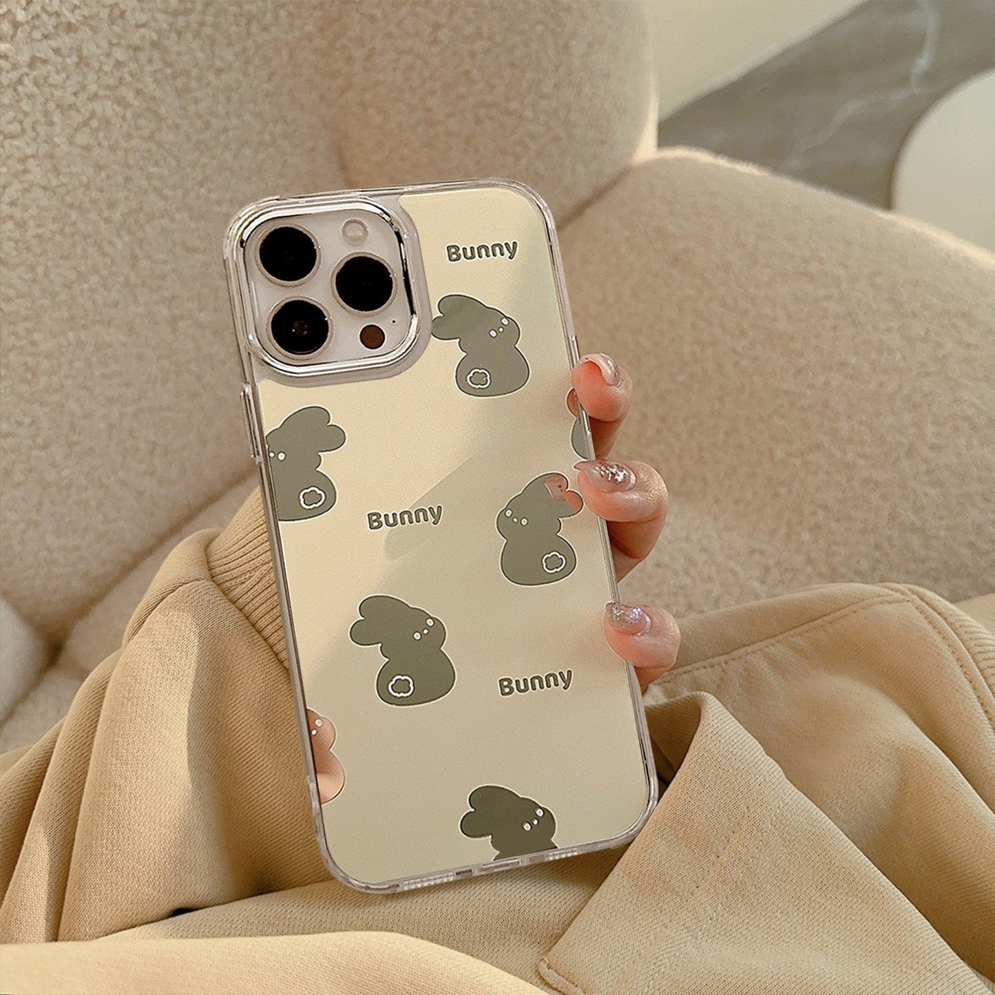Original mirror rabbit iPhone15 iPhone case 17 creative 12 generation hair X/8 suitable for 14pro max set 11