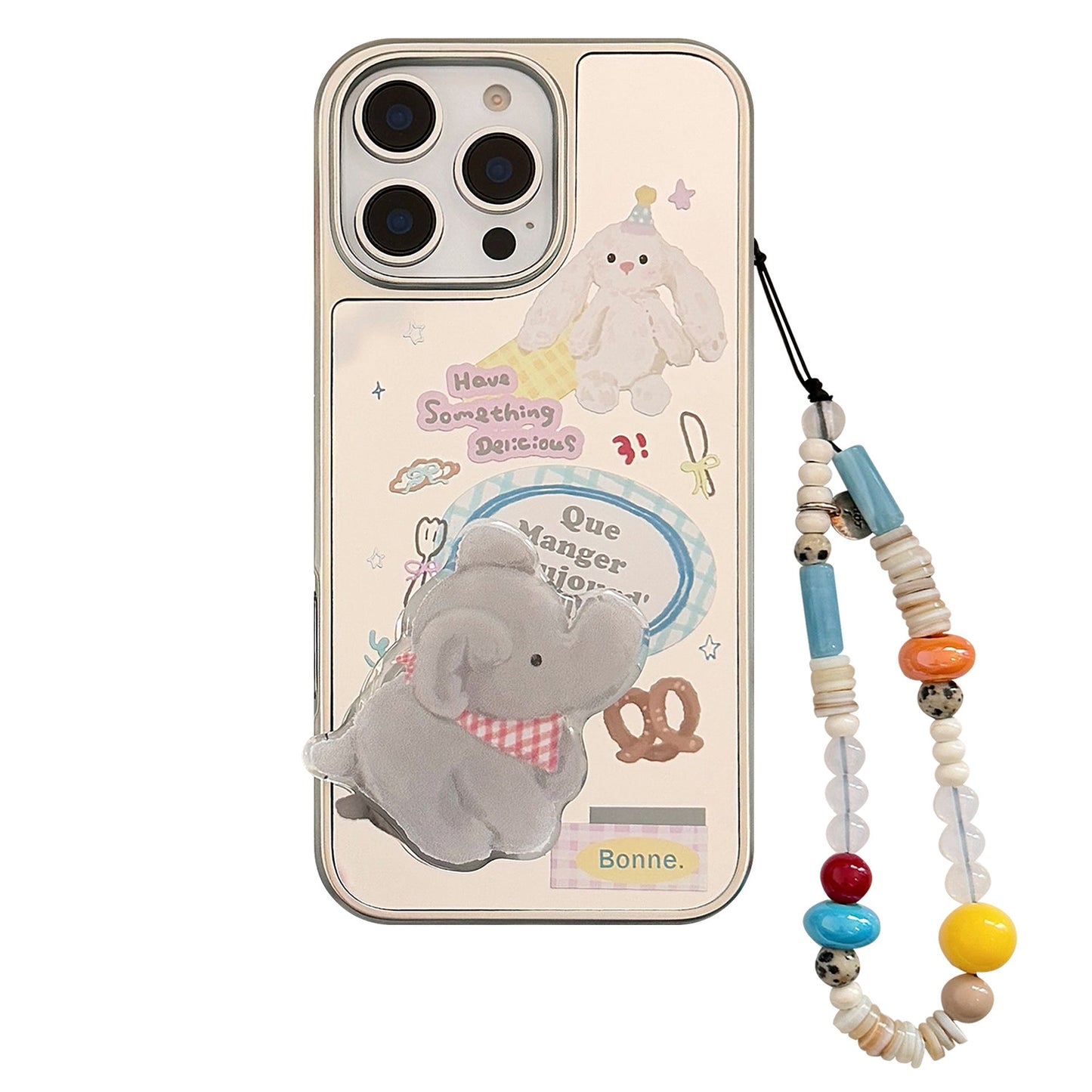 Mirror ins elephant bracket for 16pro max mobile phone case iphone17 apple 15 rope 13 children's fun cartoon