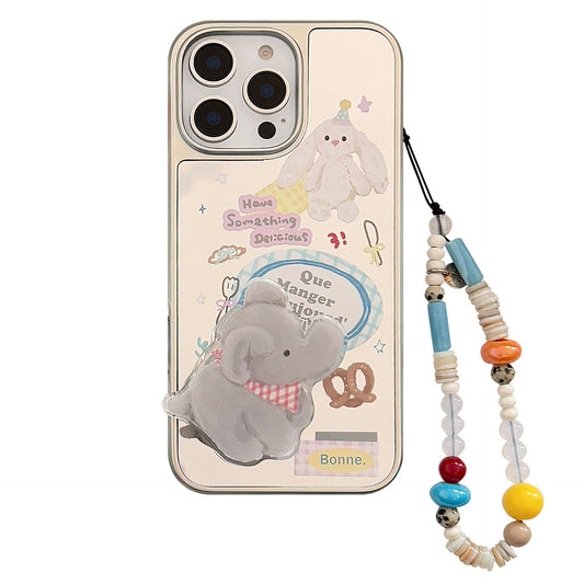 Mirror ins elephant bracket for 16pro max mobile phone case iphone17 apple 15 rope 13 children's fun cartoon