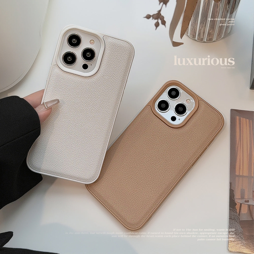 Premium khaki for Apple 17 mobile phone case iPhone16promax autumn and winter leather 11 solid color 13 hard 14