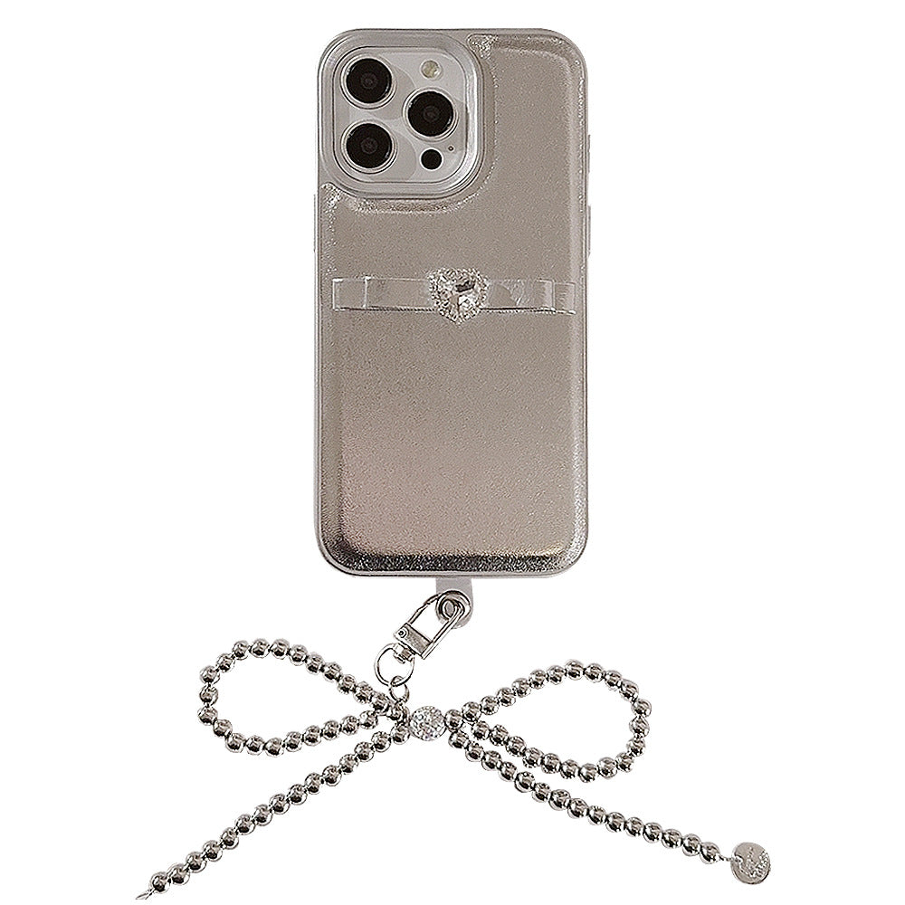 Three-dimensional French bow lanyard suitable for Apple 16 mobile phone case iPhone17promax temperament 11 leather case 13